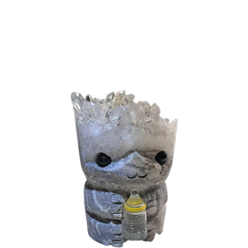 Natural Crystal Cluster Engraved Groot Doll Crystal Stone Ent Cartoon Character