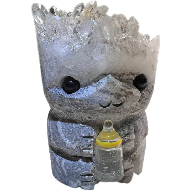 Natural Crystal Cluster Engraved Groot Doll Crystal Stone Ent Cartoon Character