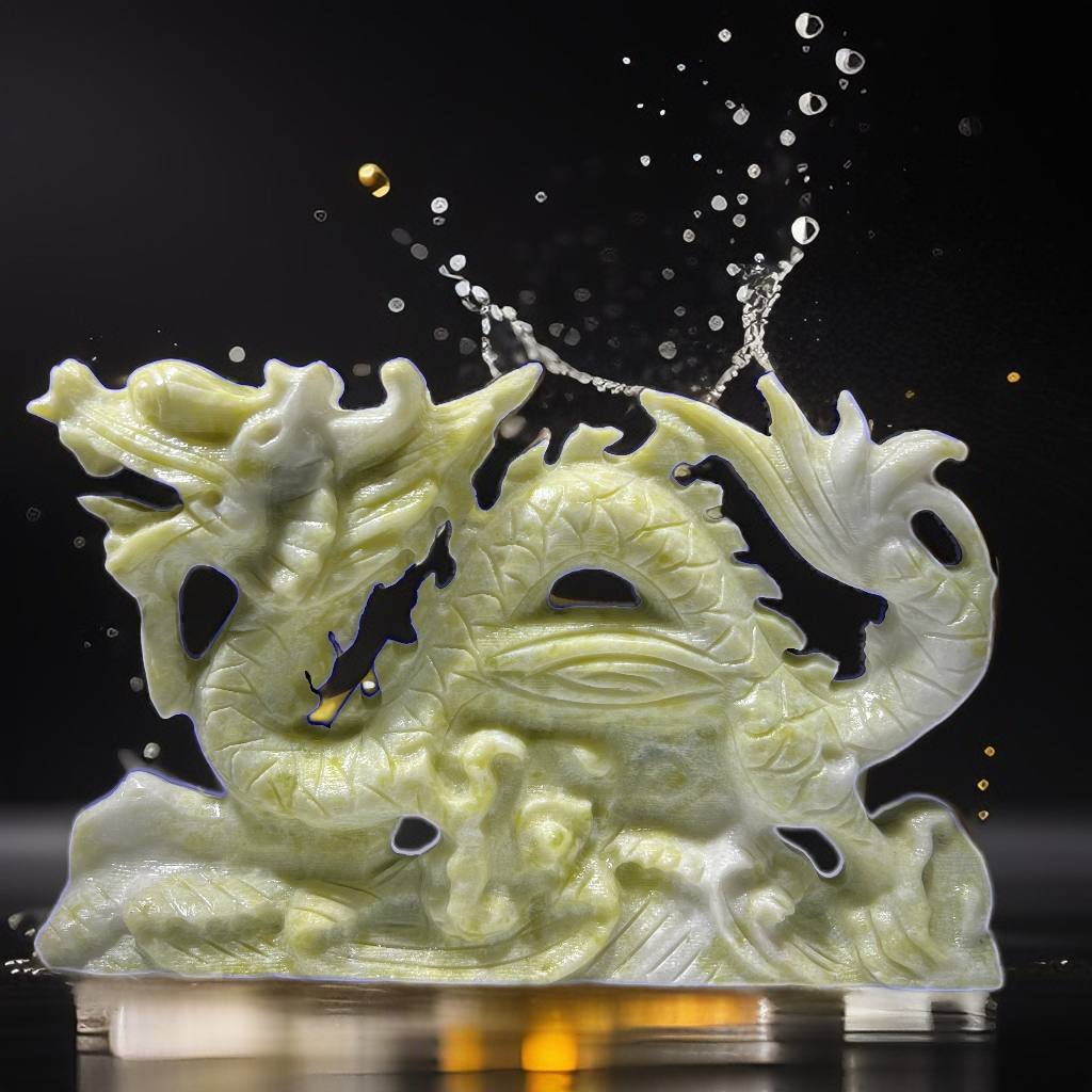 Fine Carved Dragon (White Jade, Green Jade)