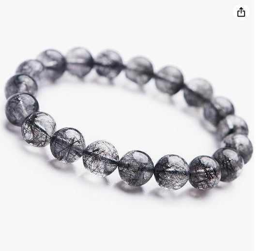 Natural Black Rutilated Quartz Bracelet Round Bead Bracelet 13mm High Quality Gifts