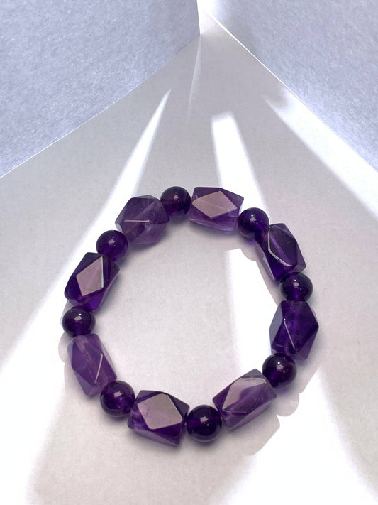 Natural High Quality Amethyst Octagonal Round Bead Bracelet 10mm Good Gifts